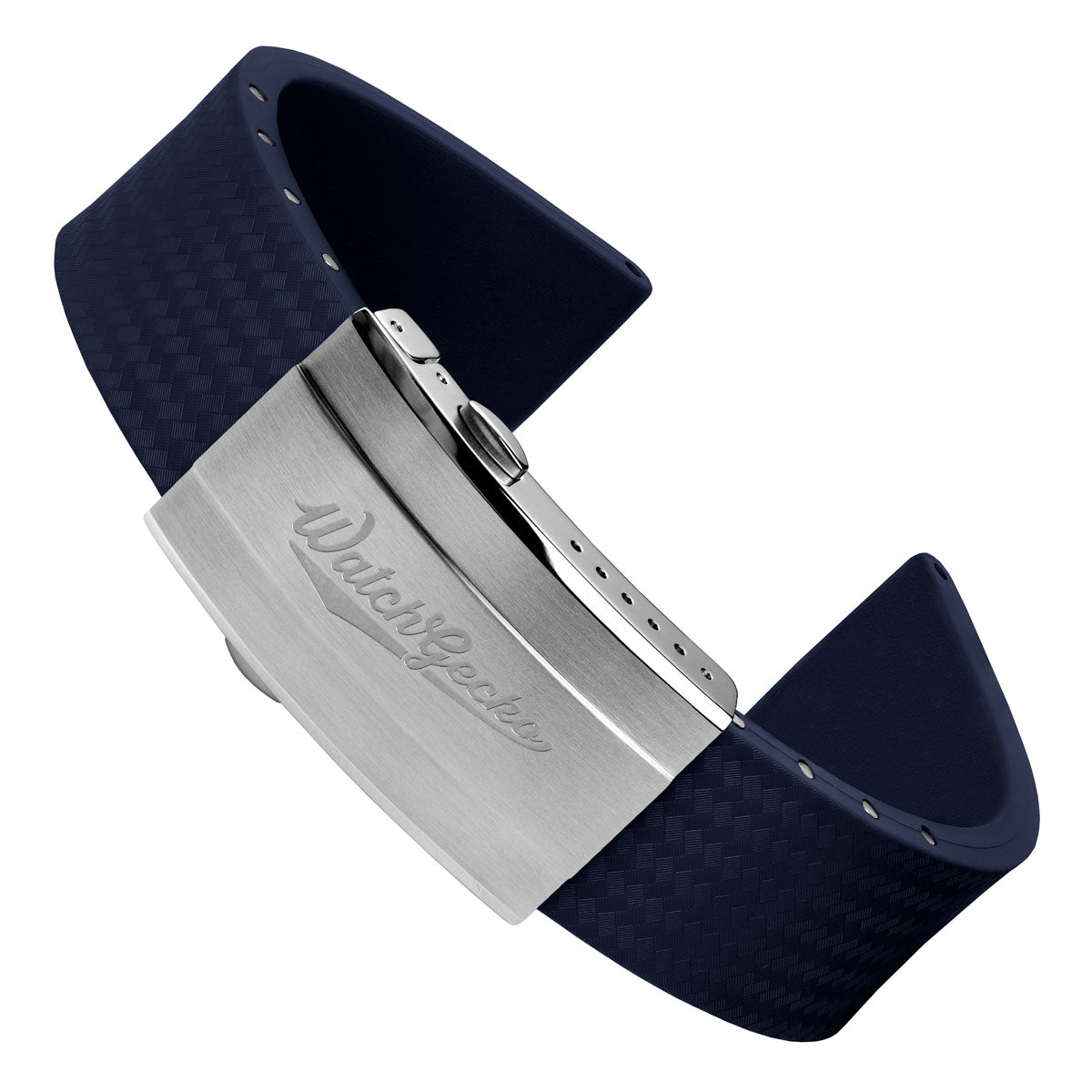 WatchGecko 400 Italian Rubber Divers Reversible Watch Strap - Dark Blue - Brushed / Polished