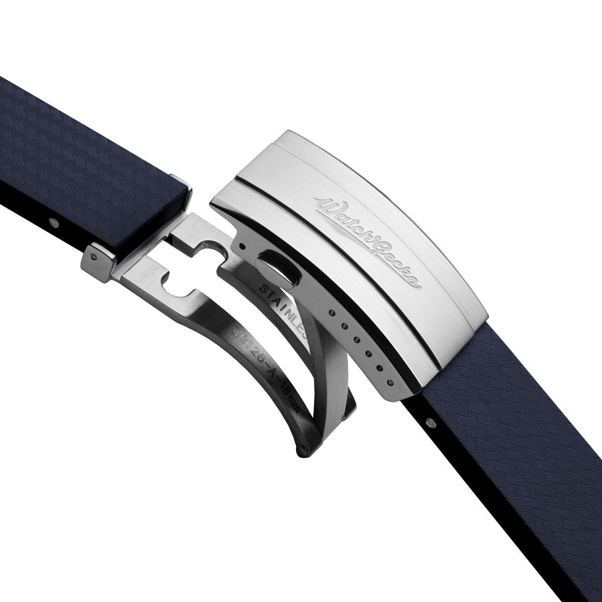 WatchGecko 400 Italian Rubber Divers Reversible Watch Strap - Dark Blue - Brushed / Polished