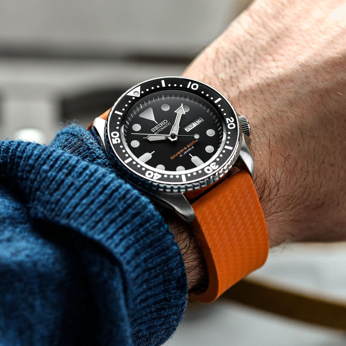 WatchGecko 400 Italian Rubber Divers Reversible Watch Strap - Orange - Brushed/Polished