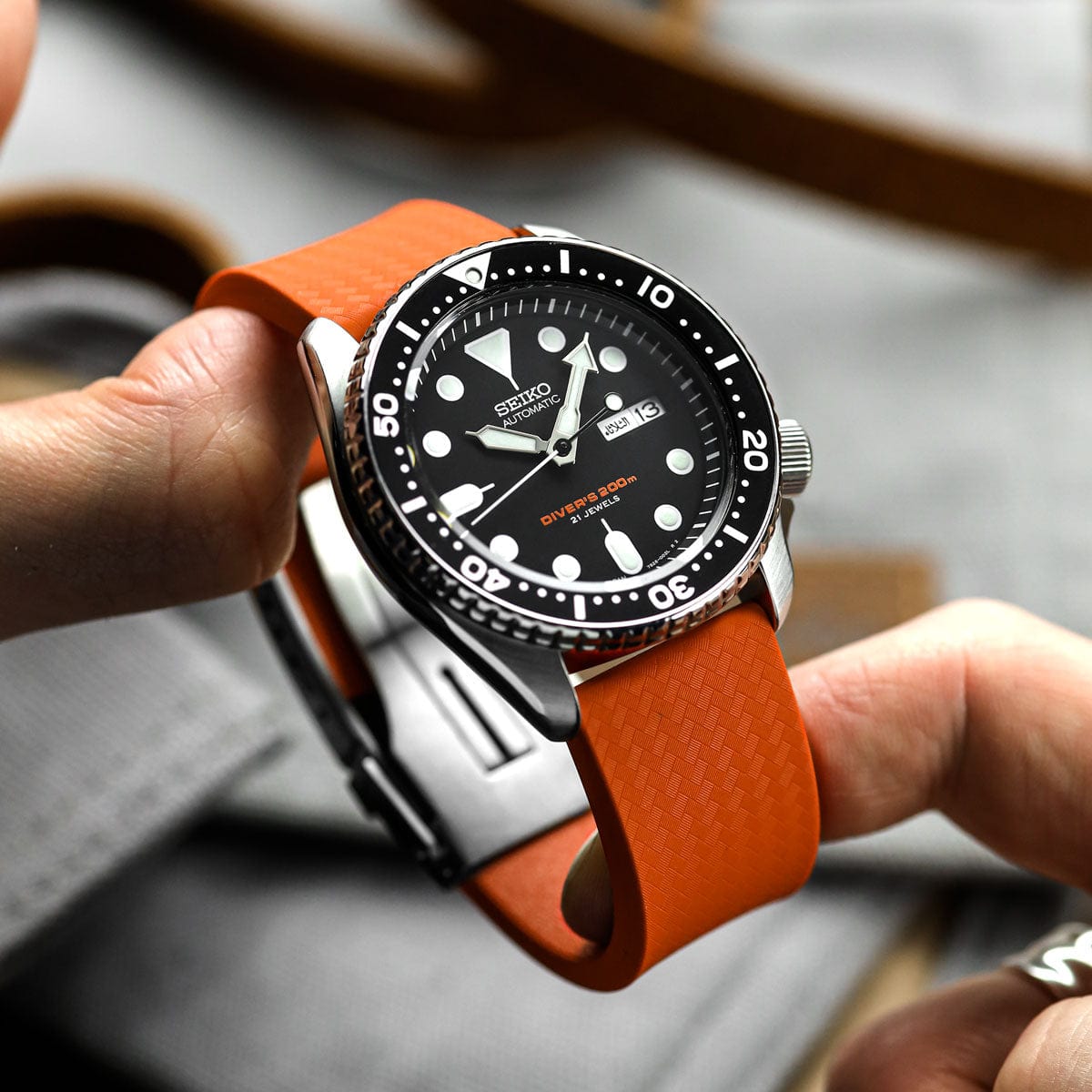 WatchGecko 400 Italian Rubber Divers Reversible Watch Strap - Orange - Brushed/Polished