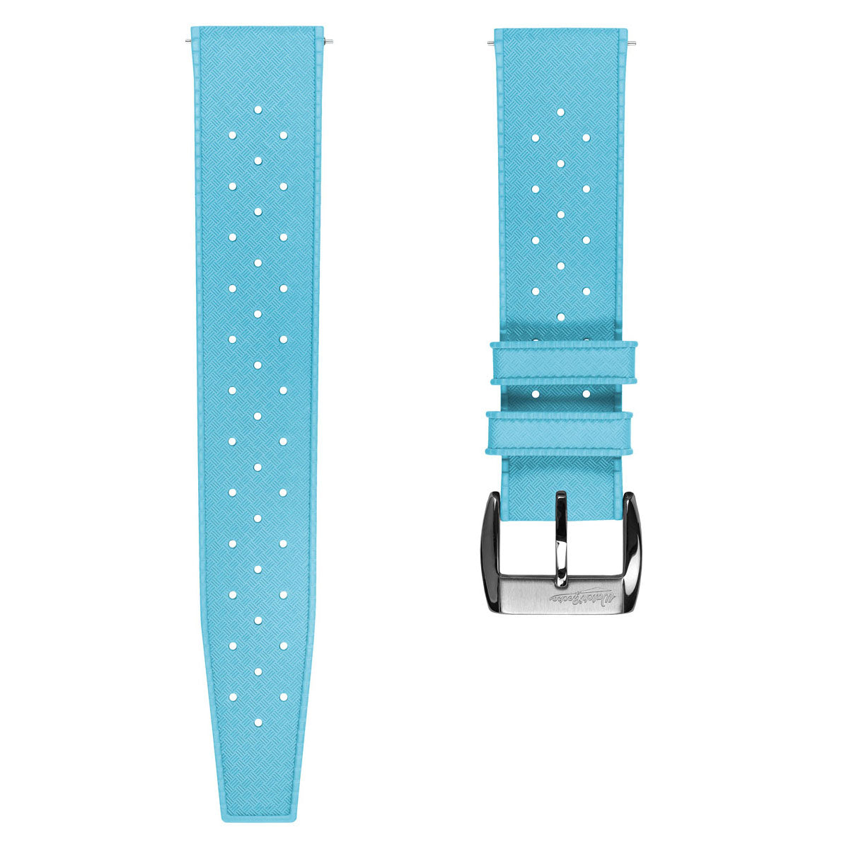 Vintage Style Perforated Rubber Watch Strap - Light Blue