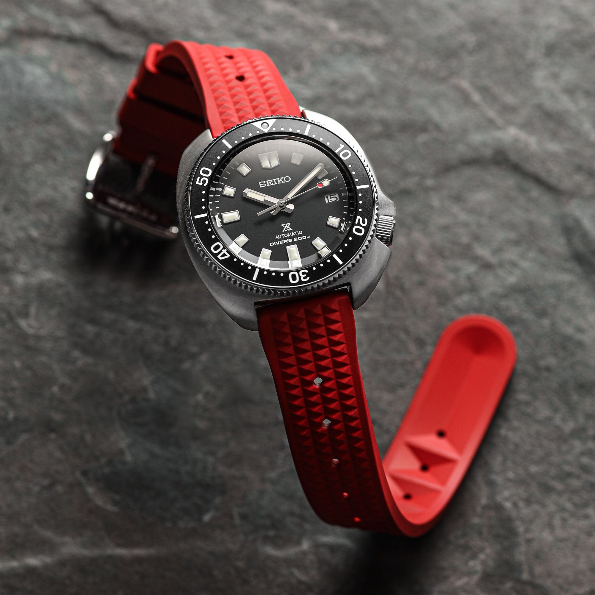 Seacroft Waffle Rubber Dive Watch Strap - Red