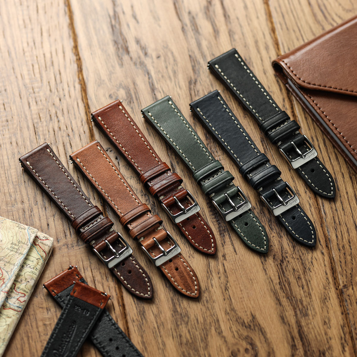 Flat Highley Genuine Leather Watch Strap - Black