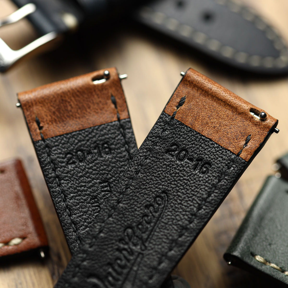 Flat Highley Genuine Leather Watch Strap - Black