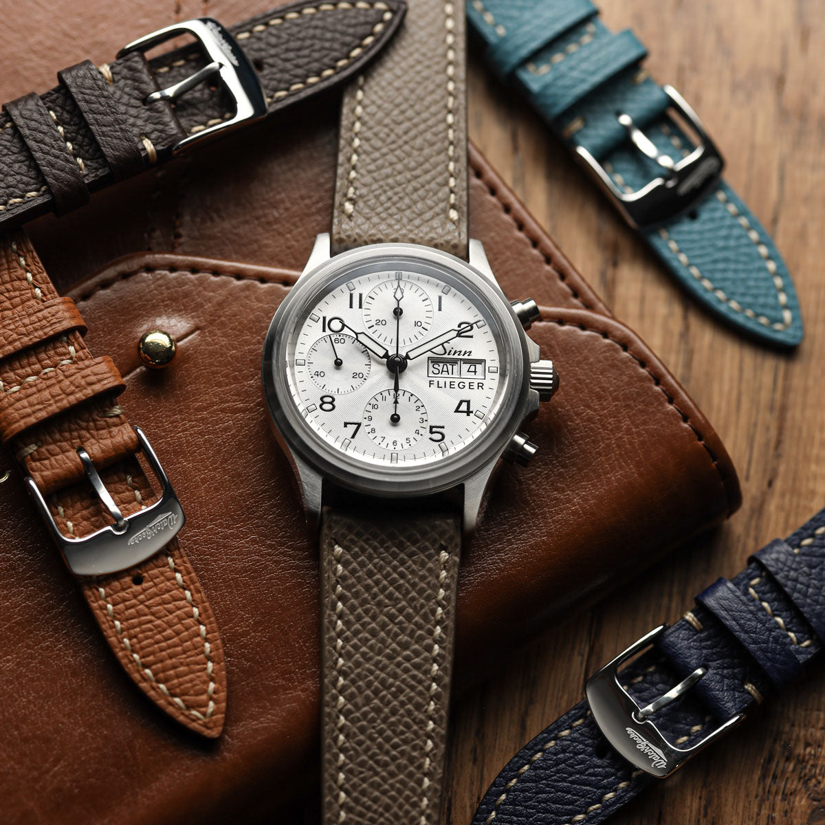 Hanley Textured Epsom Hand-Stitched Leather Watch Strap - Taupe
