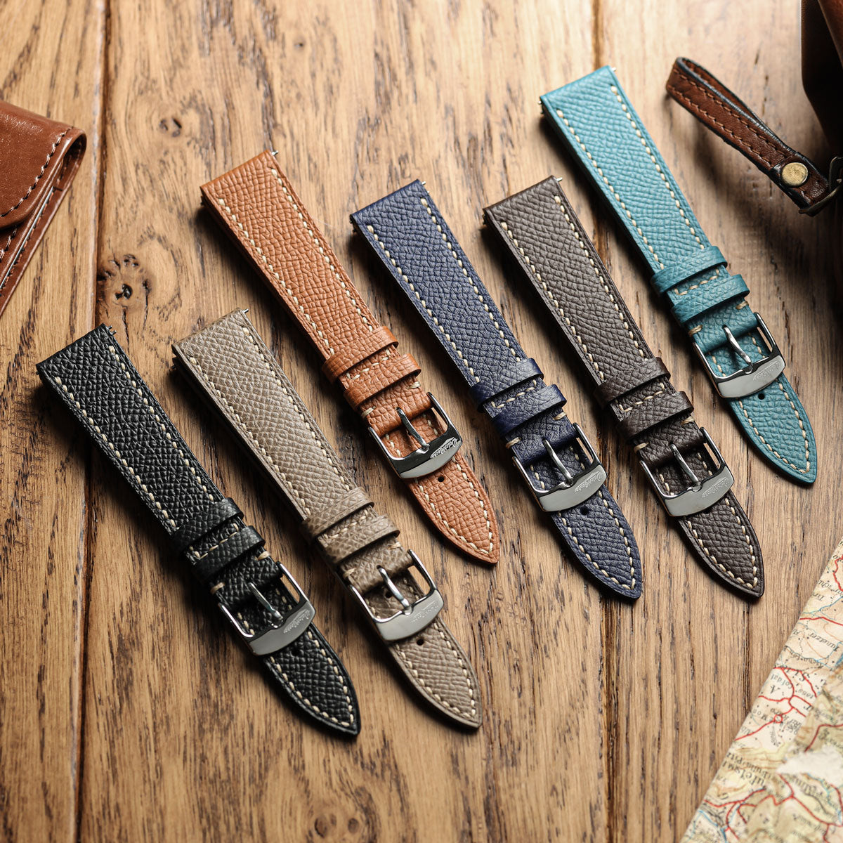 Hanley Textured Epsom Hand-Stitched Leather Watch Strap - Taupe