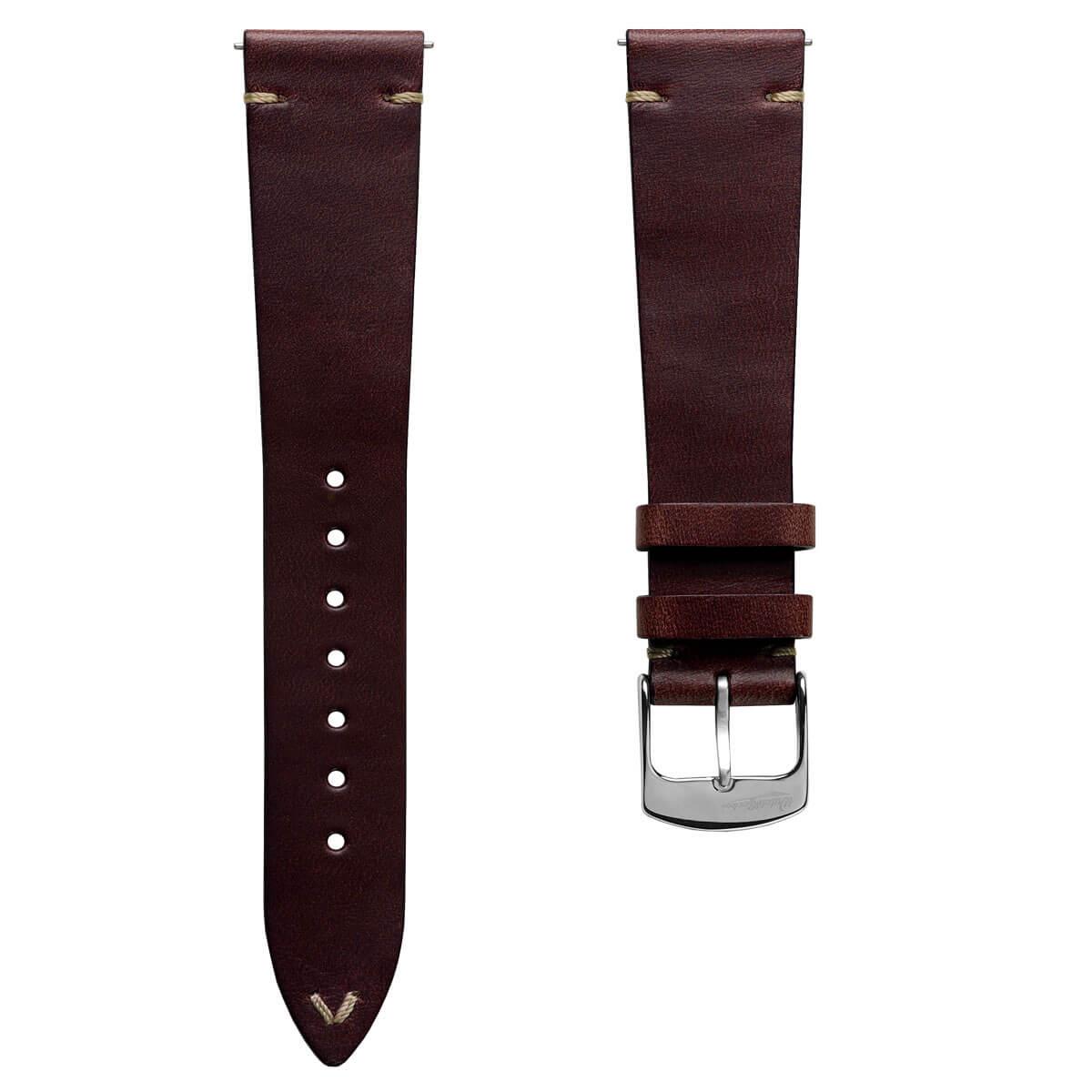 Genuine Horween Chromexcel® V-Stitch Leather Watch Strap - Burgundy