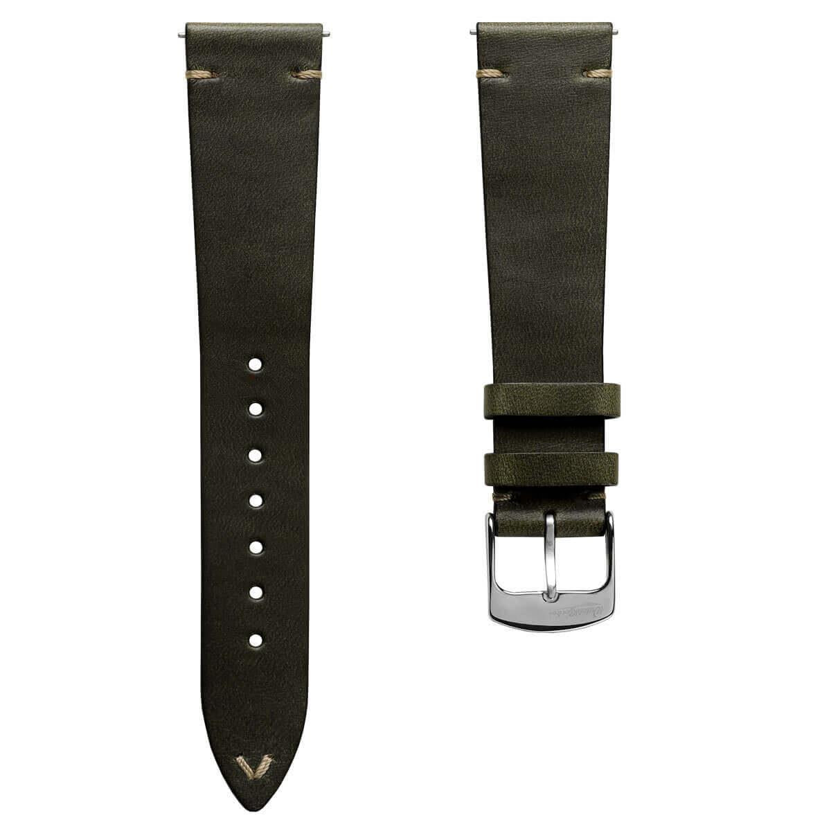 Genuine Horween Chromexcel® V-Stitch Leather Watch Strap - Olive Green