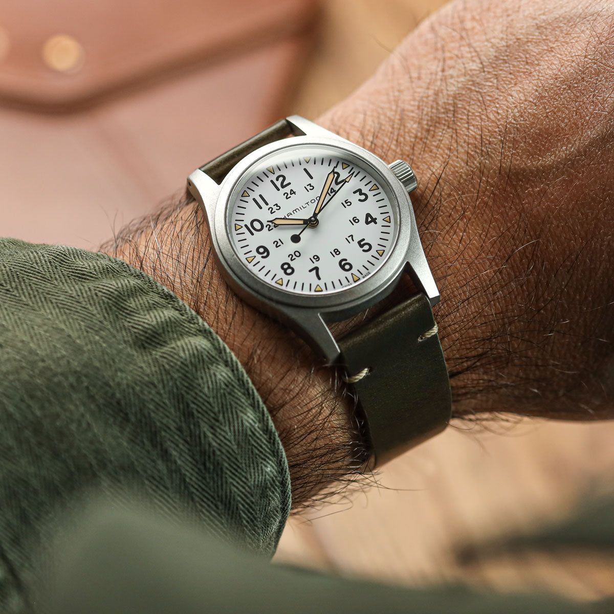 Genuine Horween Chromexcel® V-Stitch Leather Watch Strap - Olive Green