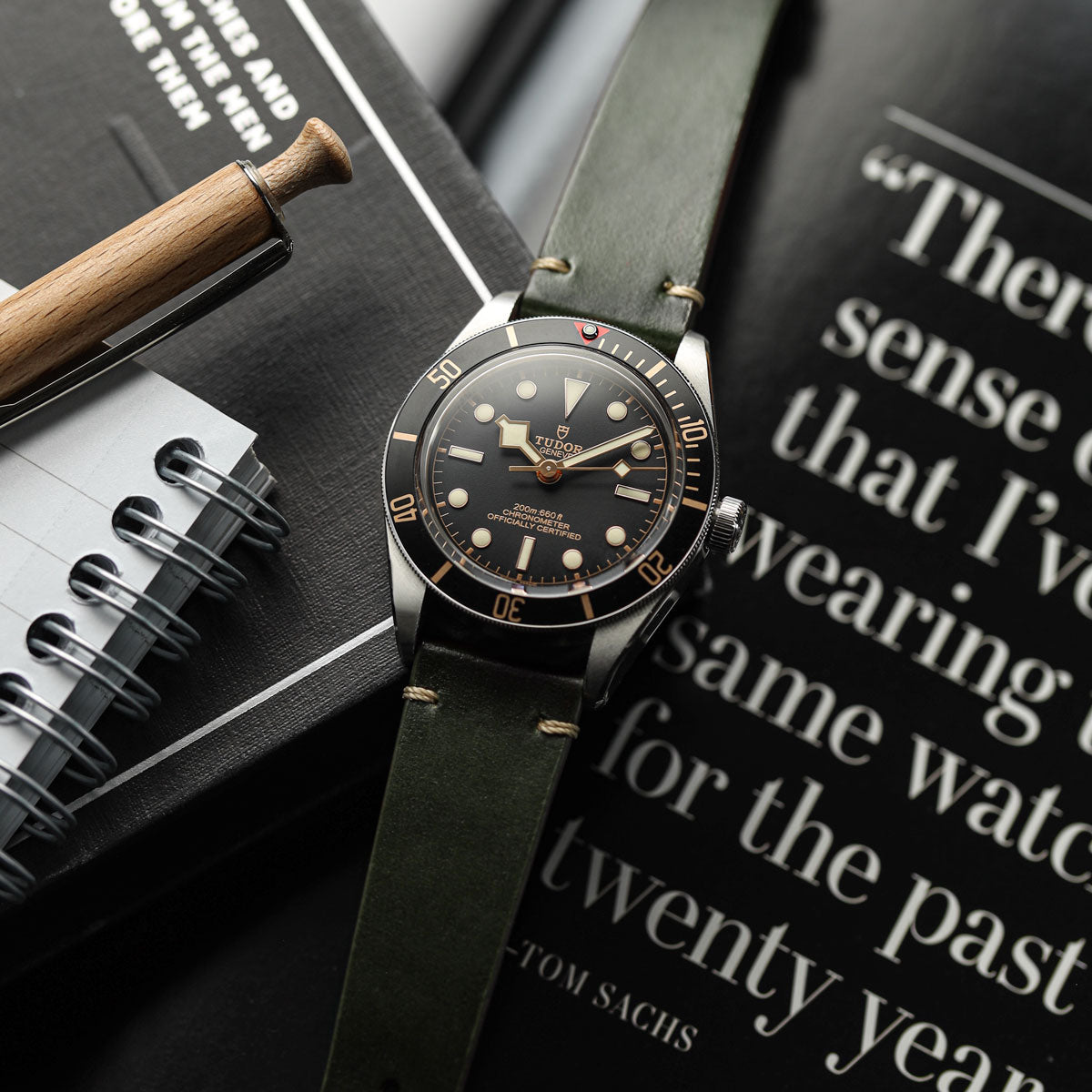 Genuine Horween Chromexcel® V-Stitch Leather Watch Strap - Olive Green