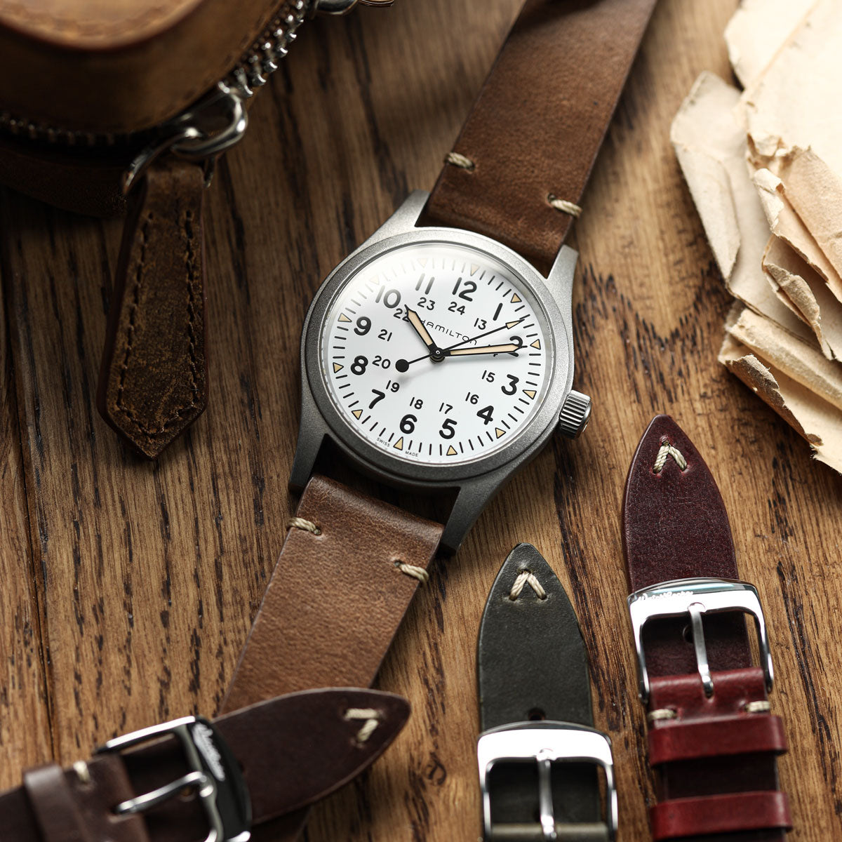 Genuine Horween Chromexcel® V-Stitch Leather Watch Strap - Olive Green