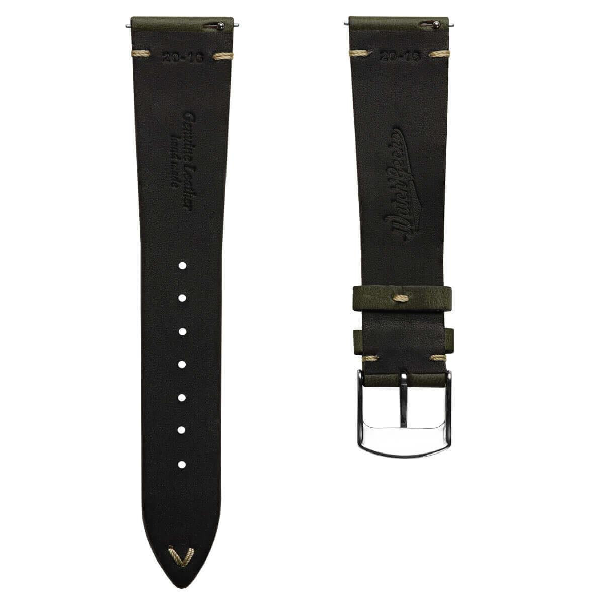 Genuine Horween Chromexcel® V-Stitch Leather Watch Strap - Olive Green