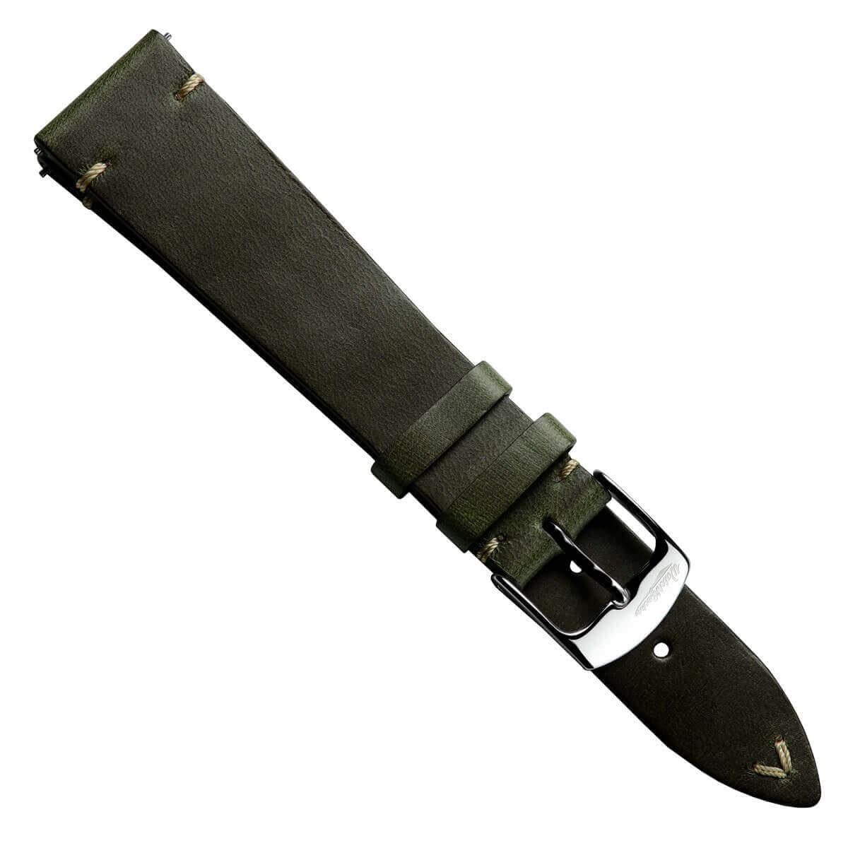 Genuine Horween Chromexcel® V-Stitch Leather Watch Strap - Olive Green