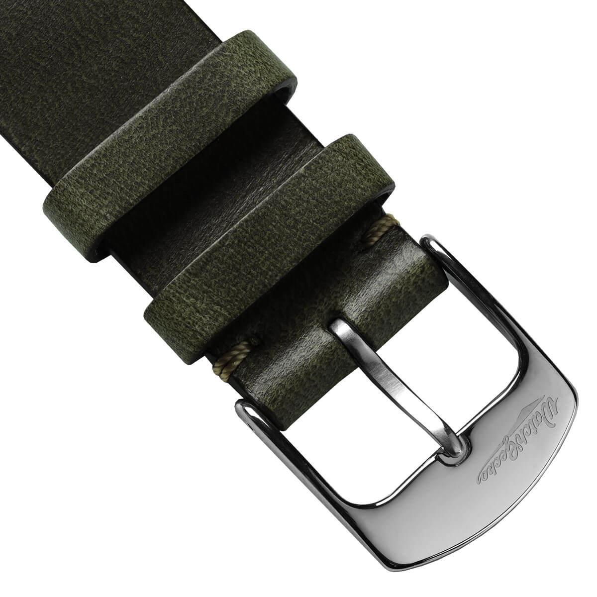 Genuine Horween Chromexcel® V-Stitch Leather Watch Strap - Olive Green