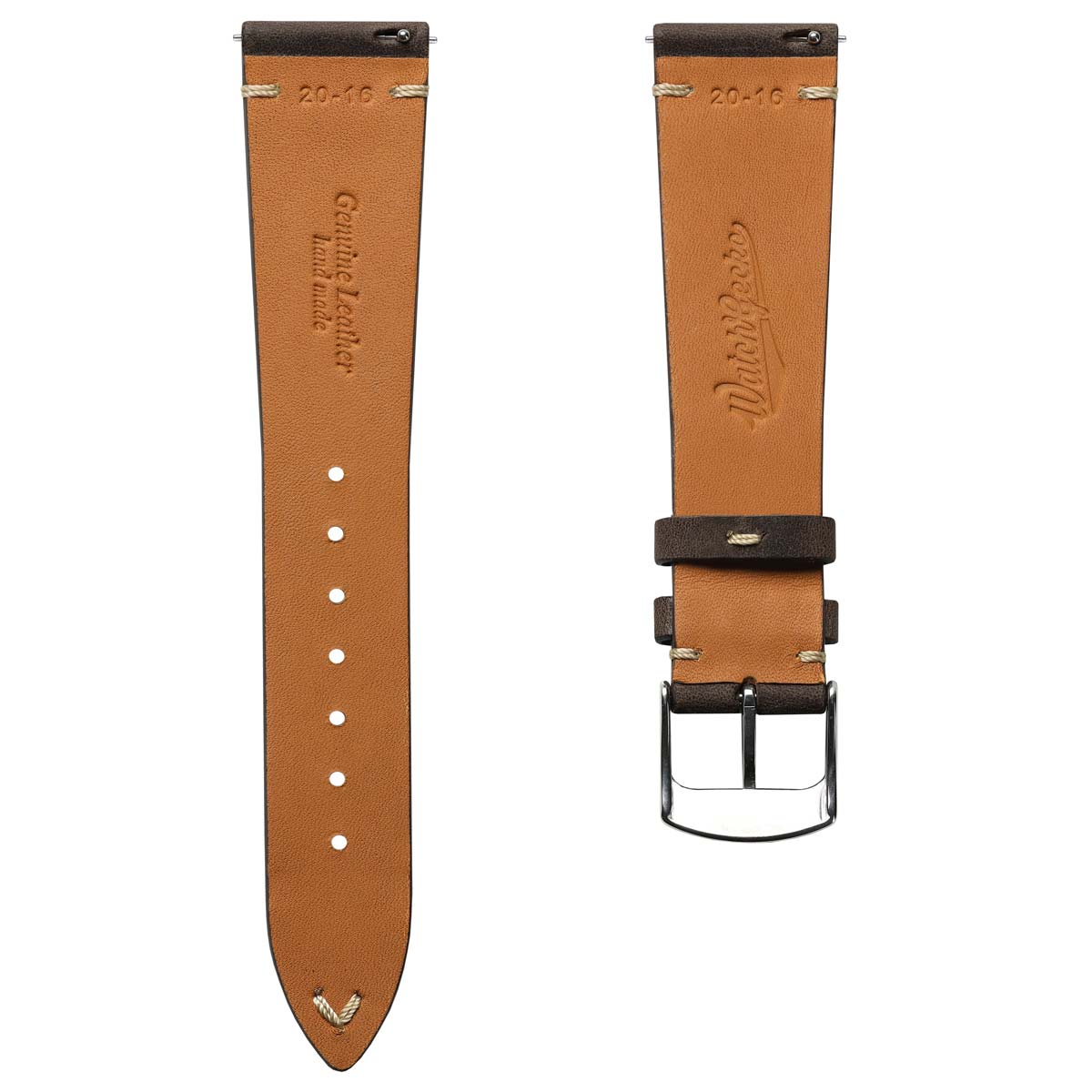 German V-Stitch Crazy Horse Leather Watch Strap - Dark Brown