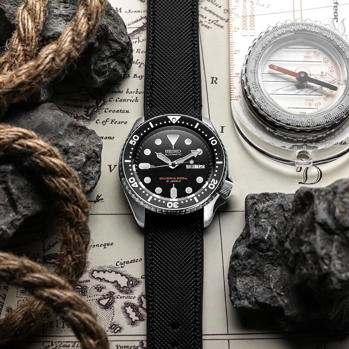 WatchGecko ChronoFlex Rubber Watch Strap - Black