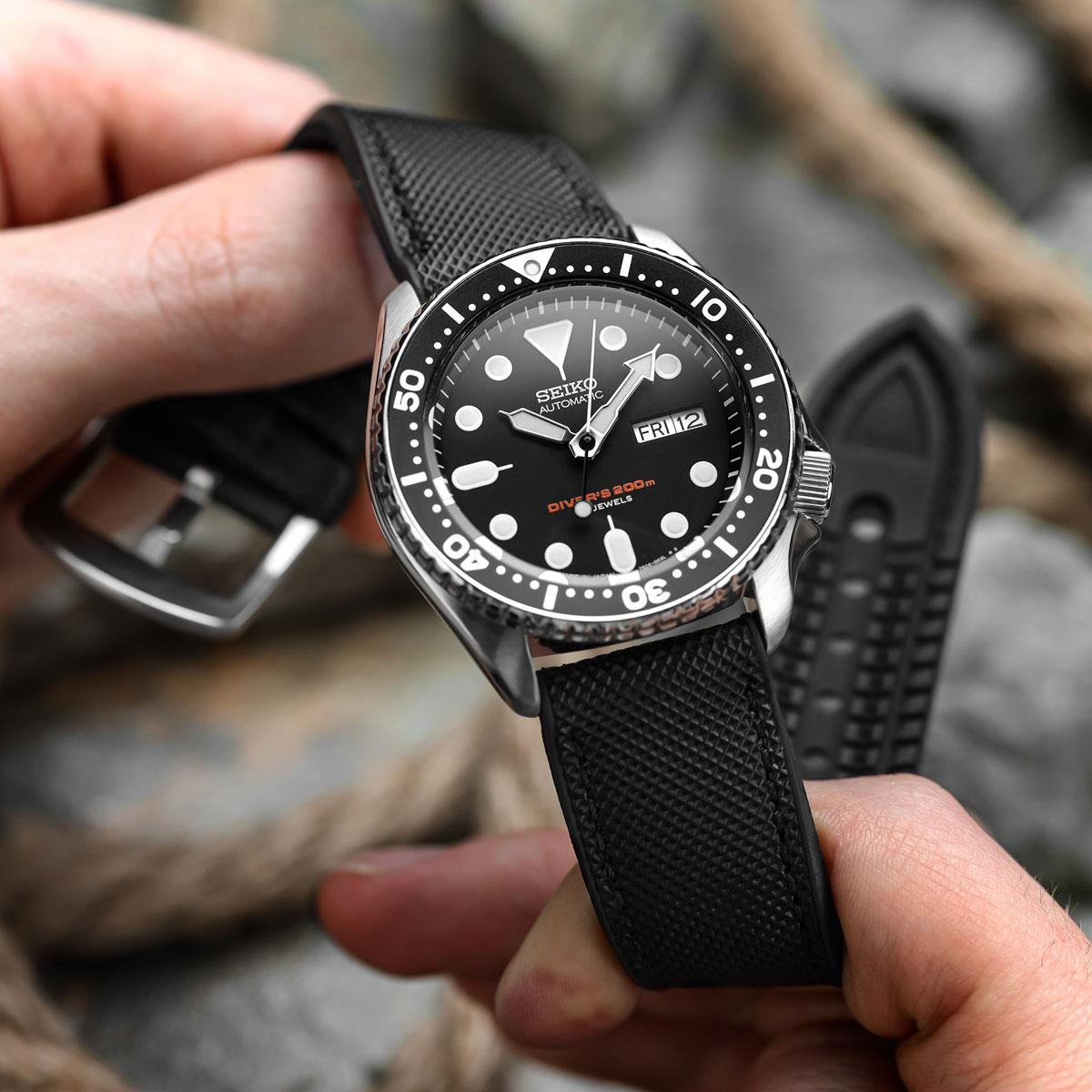 WatchGecko ChronoFlex Rubber Watch Strap - Black
