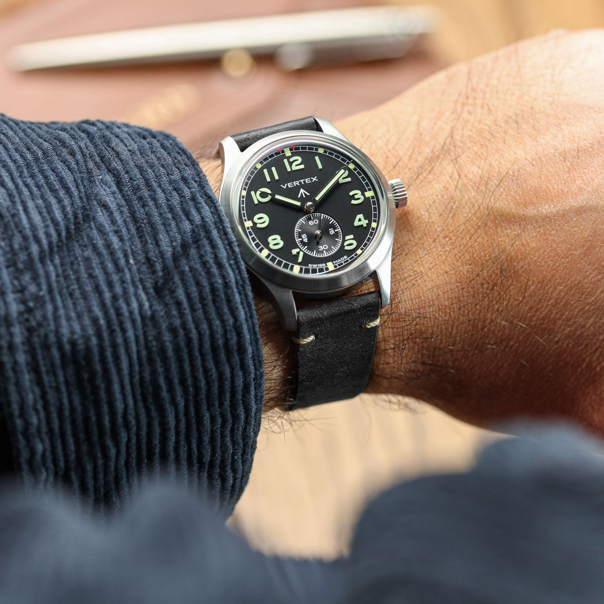 Charlbury V-Stitch Genuine Italian Leather Watch Strap - Black
