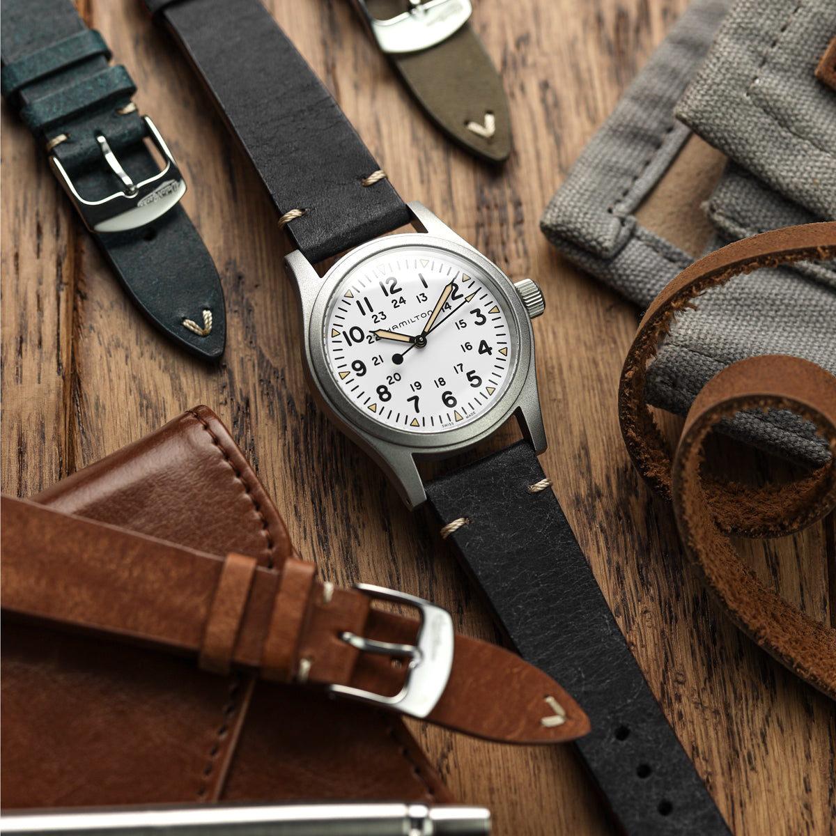 Charlbury V-Stitch Genuine Italian Leather Watch Strap - Black