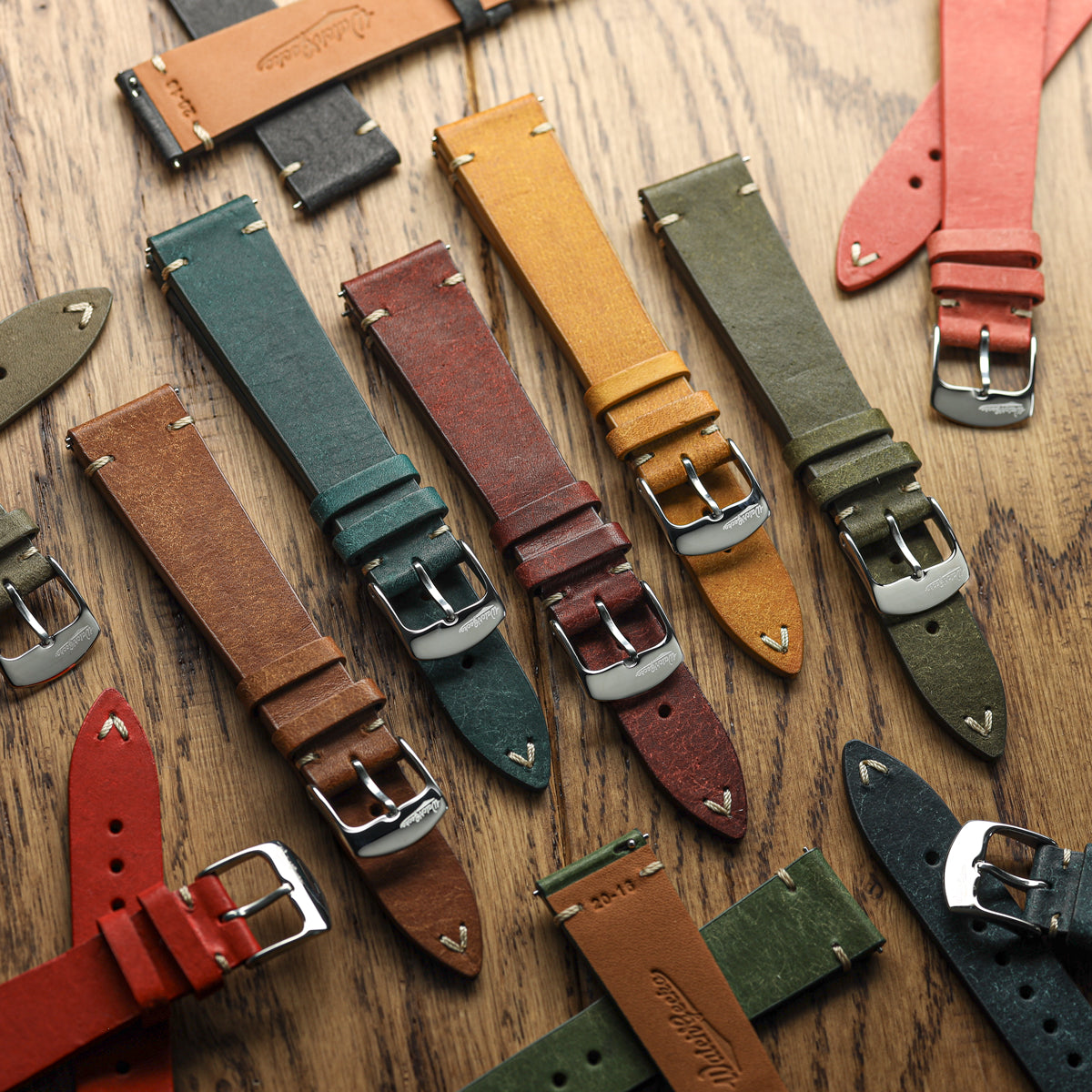 Charlbury V-Stitch Genuine Italian Leather Watch Strap - Black