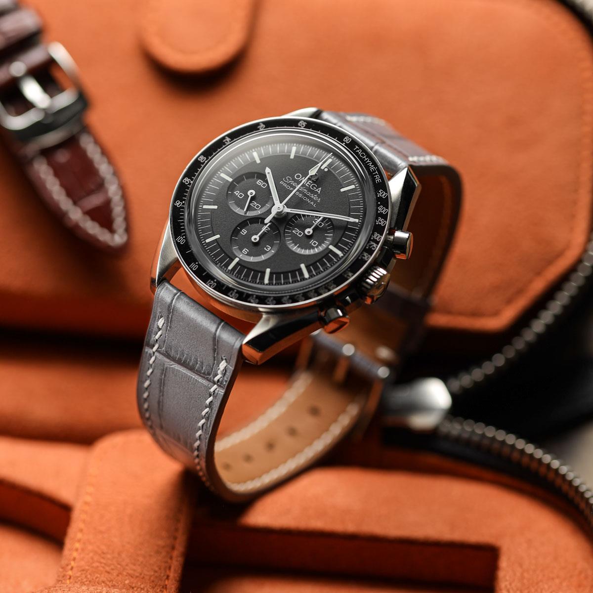 Arnhem Gator Print Genuine Leather Watch Strap - Grey
