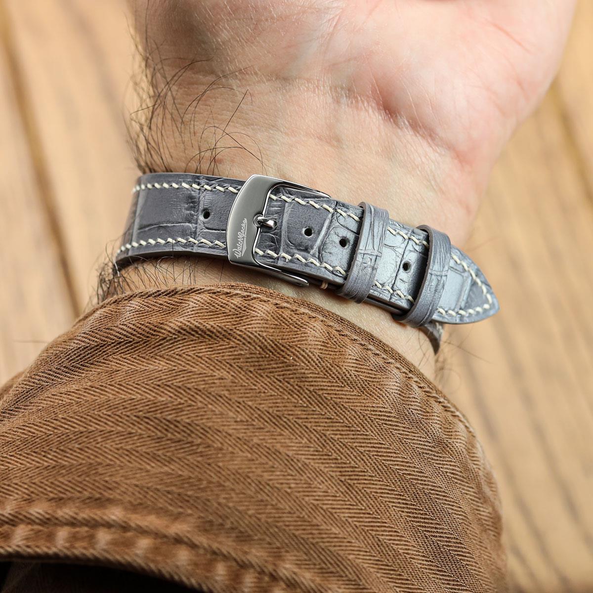 Arnhem Gator Print Genuine Leather Watch Strap - Grey