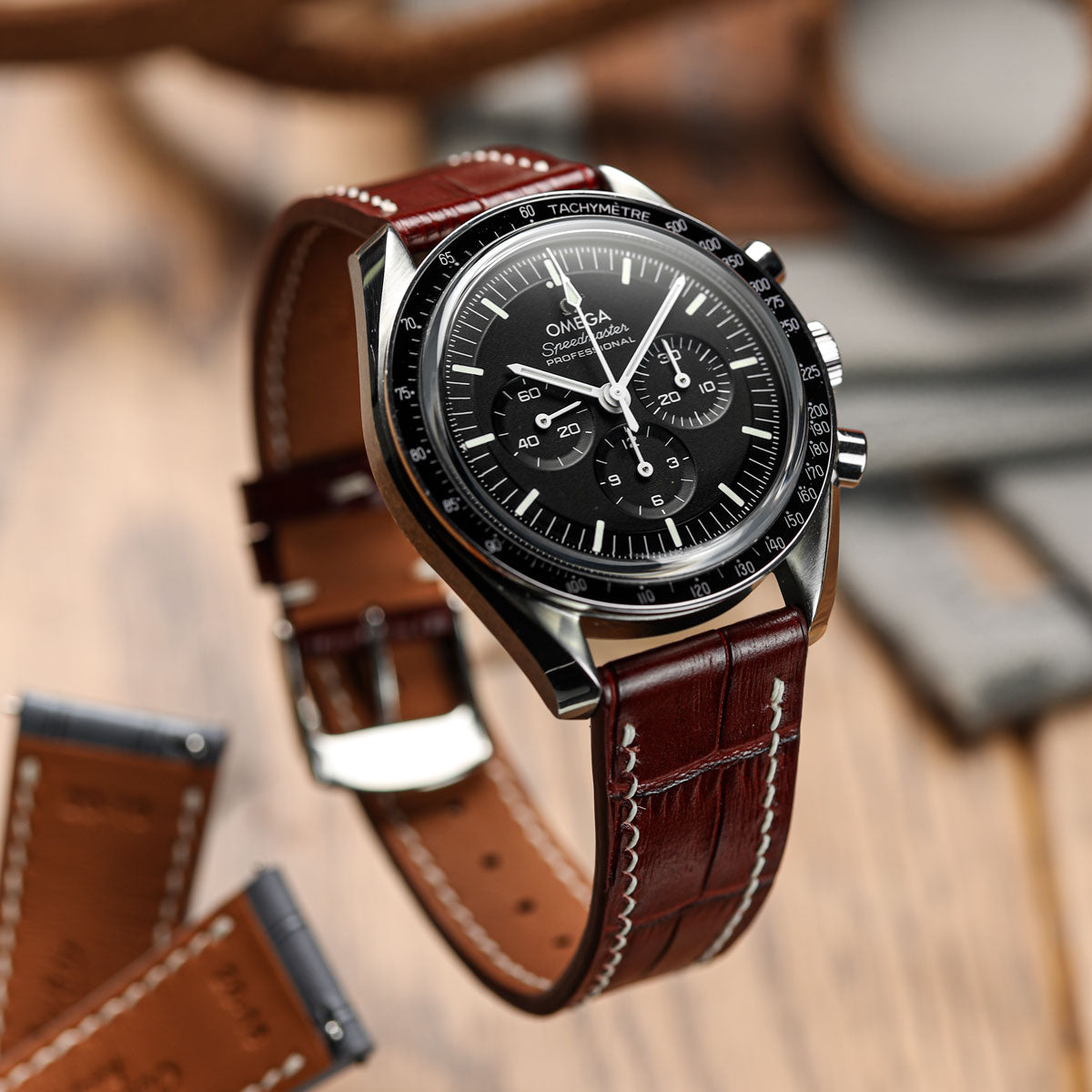 Arnhem Gator Print Genuine Leather Watch Strap - Burgundy