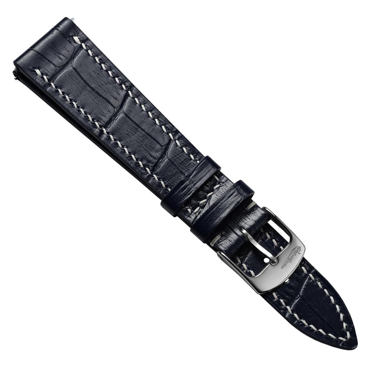Arnhem Gator Print Genuine Leather Watch Strap - Dark Blue