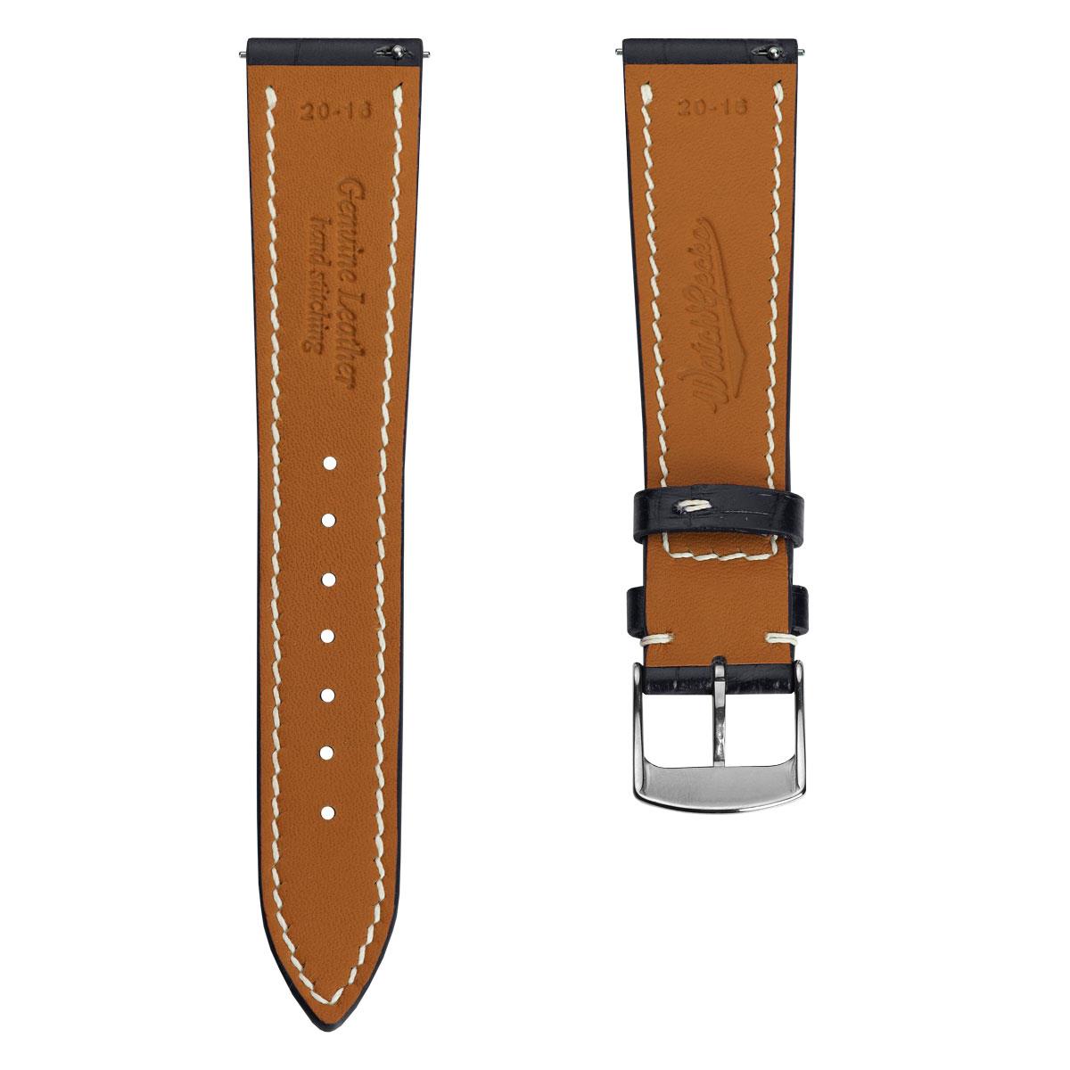 Arnhem Gator Print Genuine Leather Watch Strap - Dark Blue
