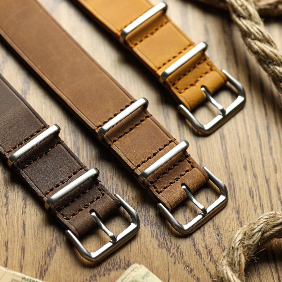 WatchGecko Genuine Leather British Military Watch Strap: Cambridge - Chocolate Brown