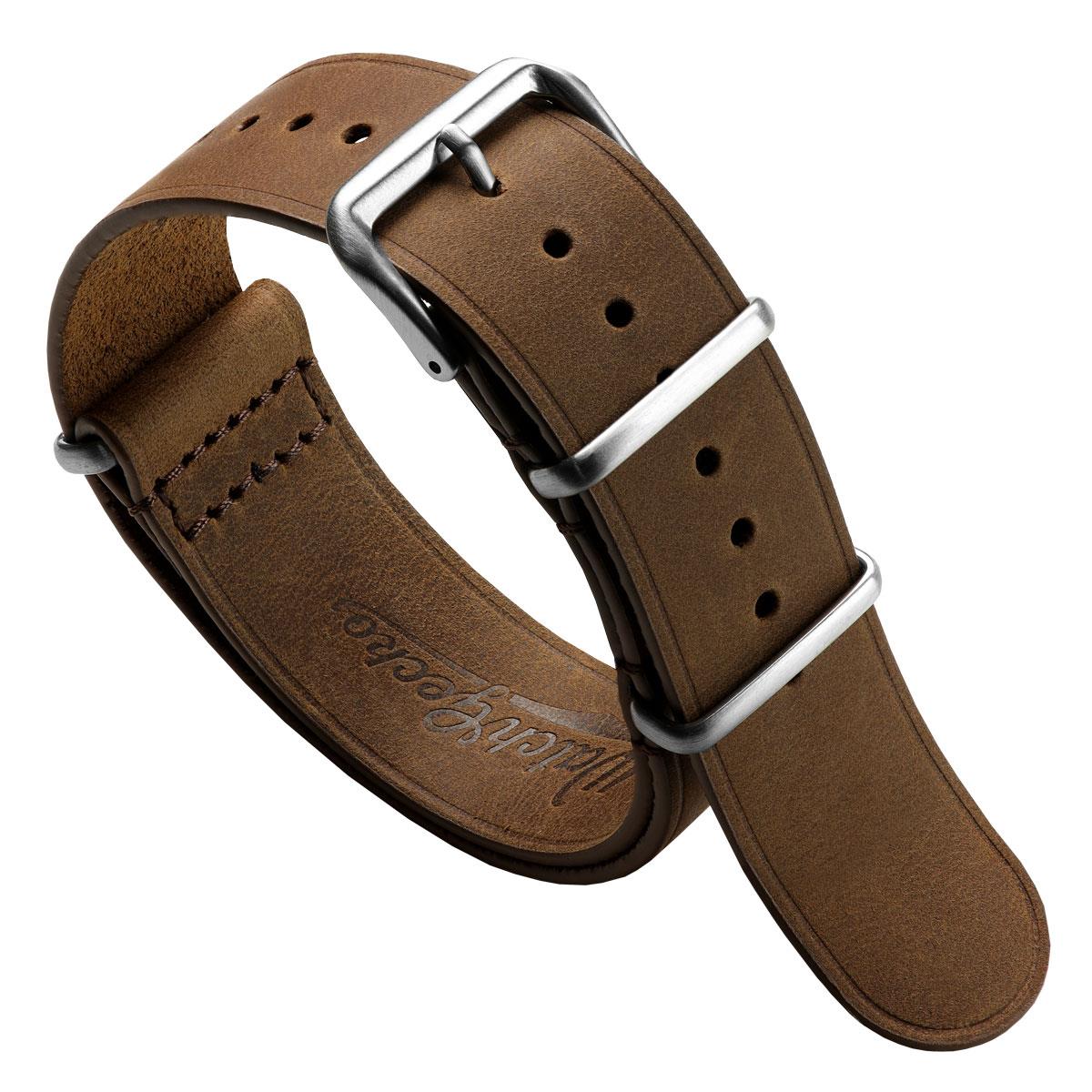 WatchGecko Genuine Leather British Military Watch Strap: Cambridge - Chestnut Brown