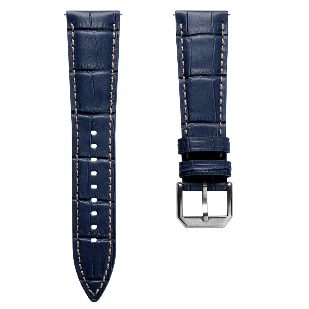 Carolina Gator Print Genuine Leather Watch Strap - Oxford Blue