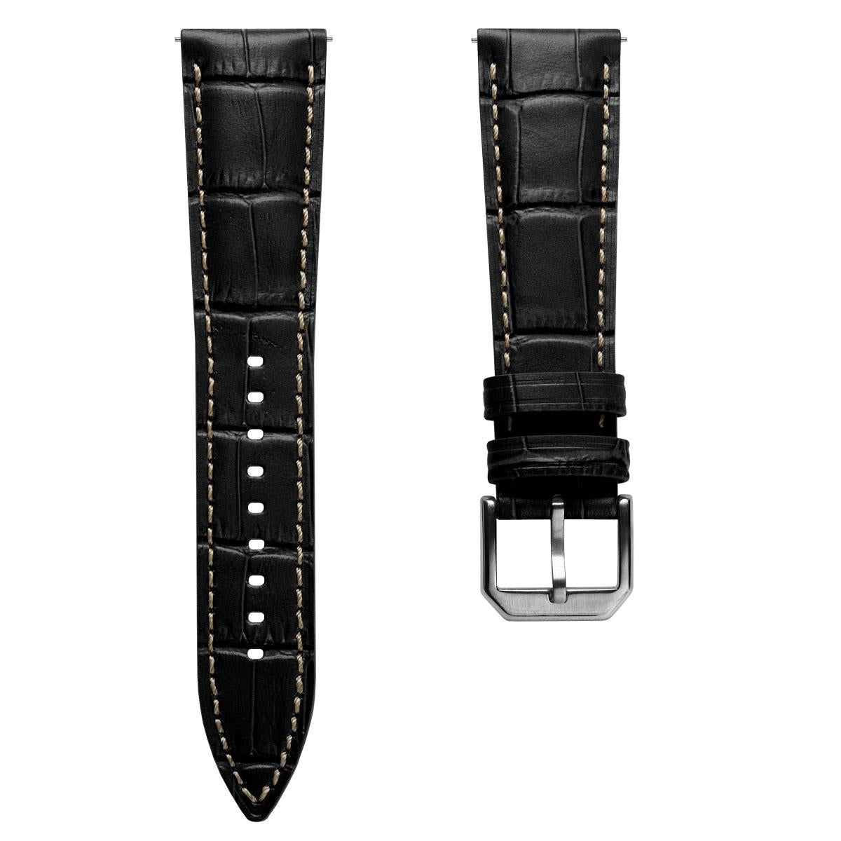 Carolina Gator Print Genuine Leather Watch Strap - Midnight Black