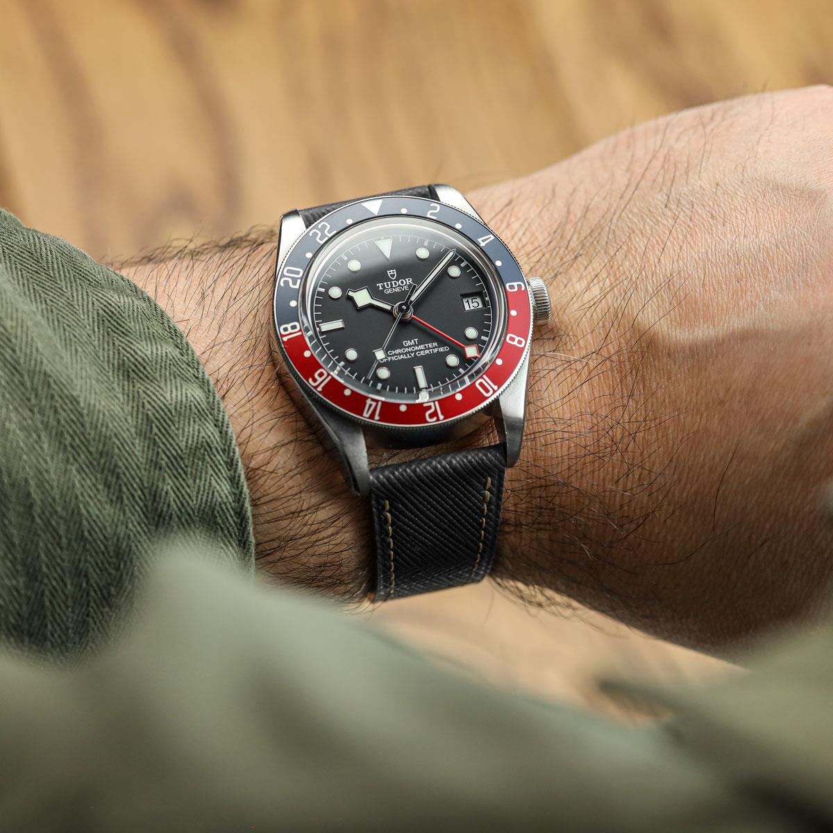 Brixham Saffiano Leather Watch Strap - Black