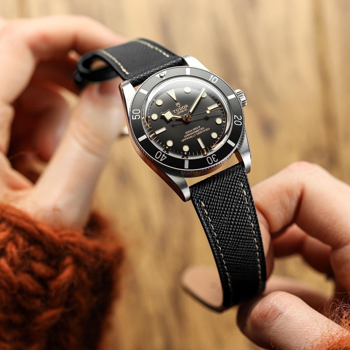 Brixham Saffiano Leather Watch Strap - Black