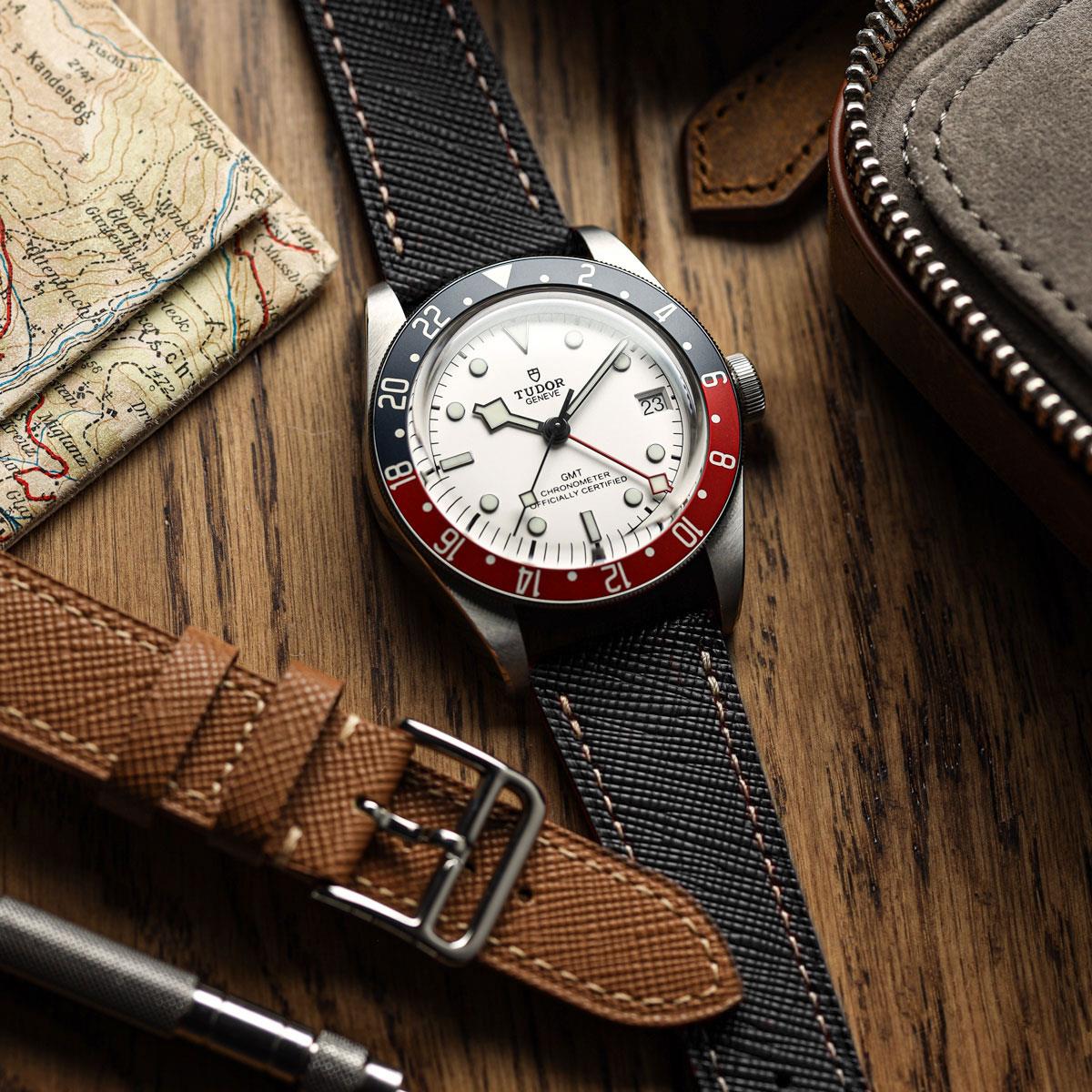 Brixham Saffiano Leather Watch Strap - Black