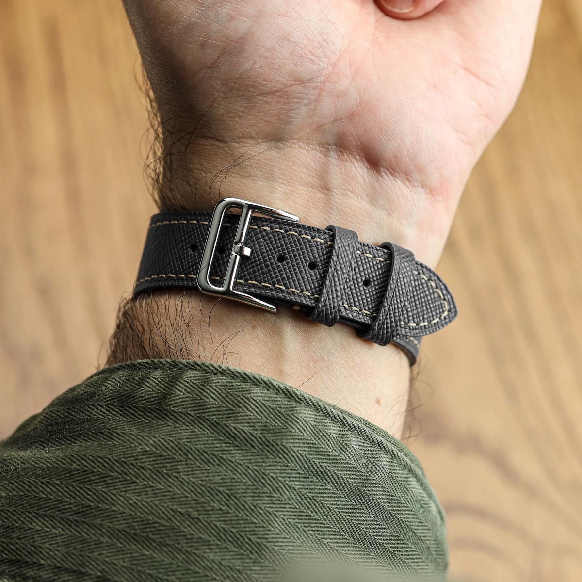 Brixham Saffiano Leather Watch Strap - Black