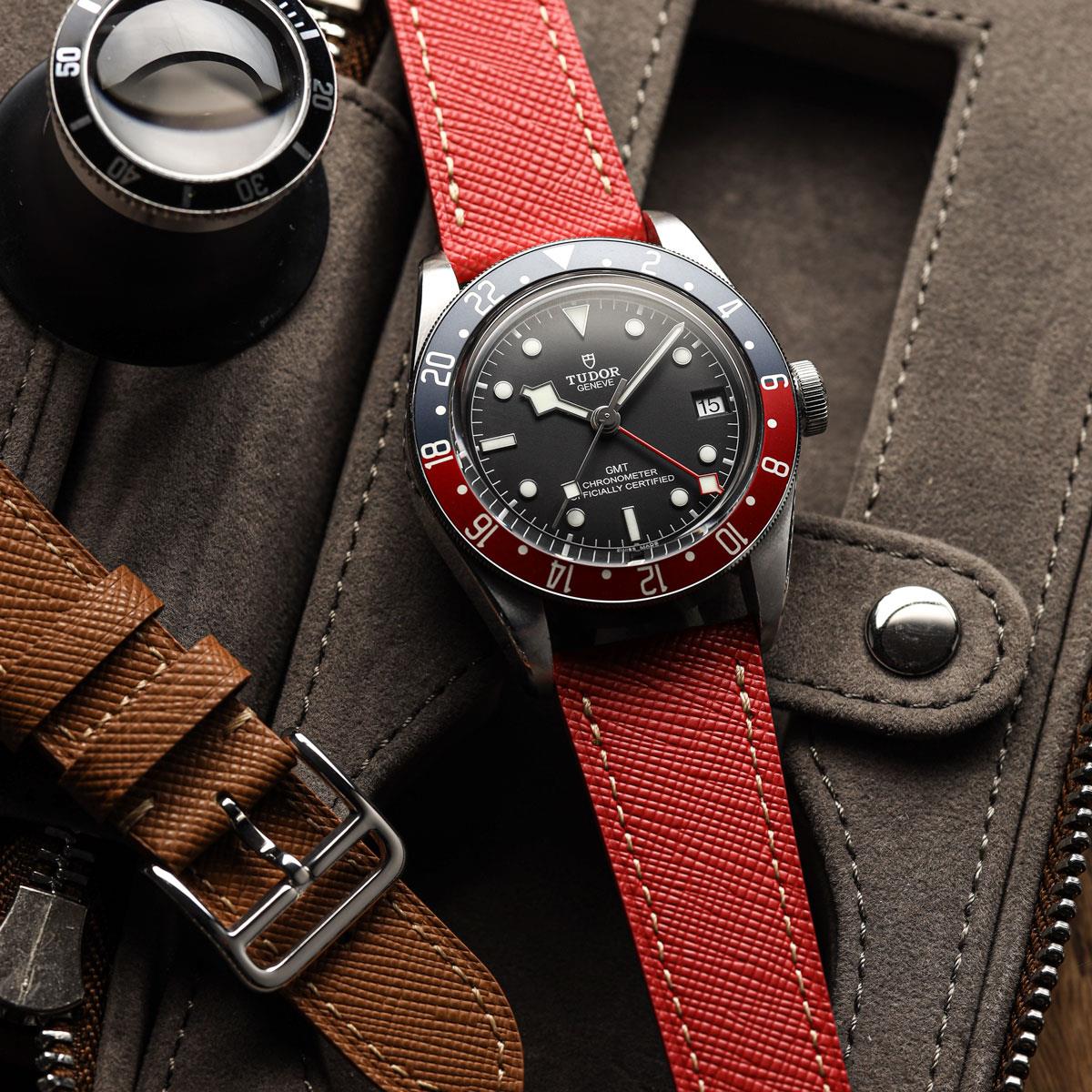 Brixham Saffiano Leather Watch Strap - Red
