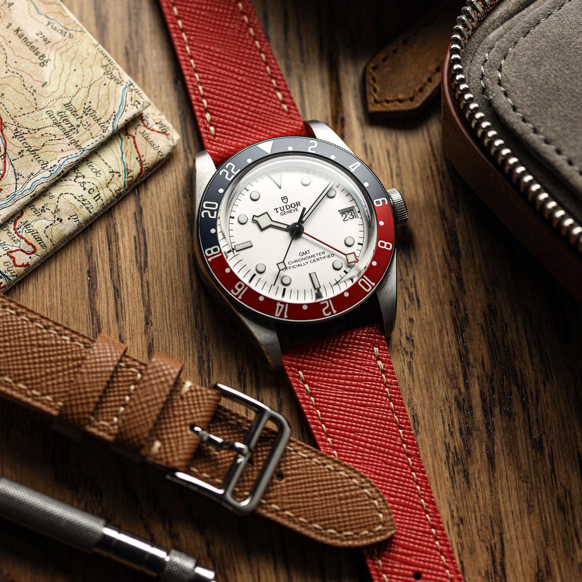 Brixham Saffiano Leather Watch Strap - Red