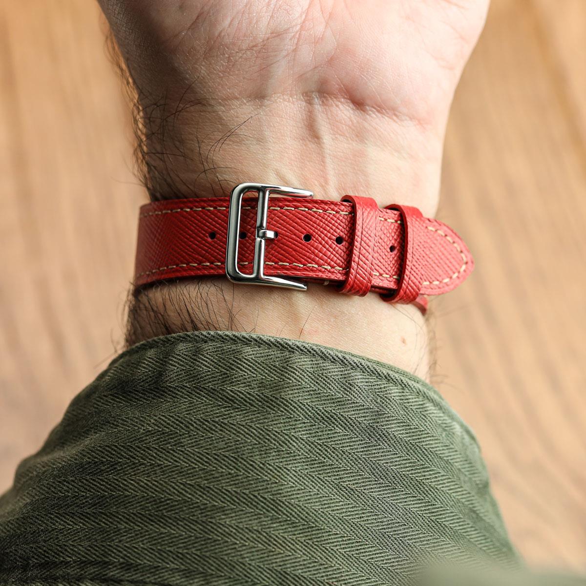 Brixham Saffiano Leather Watch Strap - Red