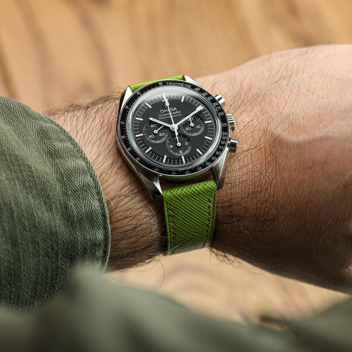 Brixham Saffiano Leather Watch Strap - Avocado Green