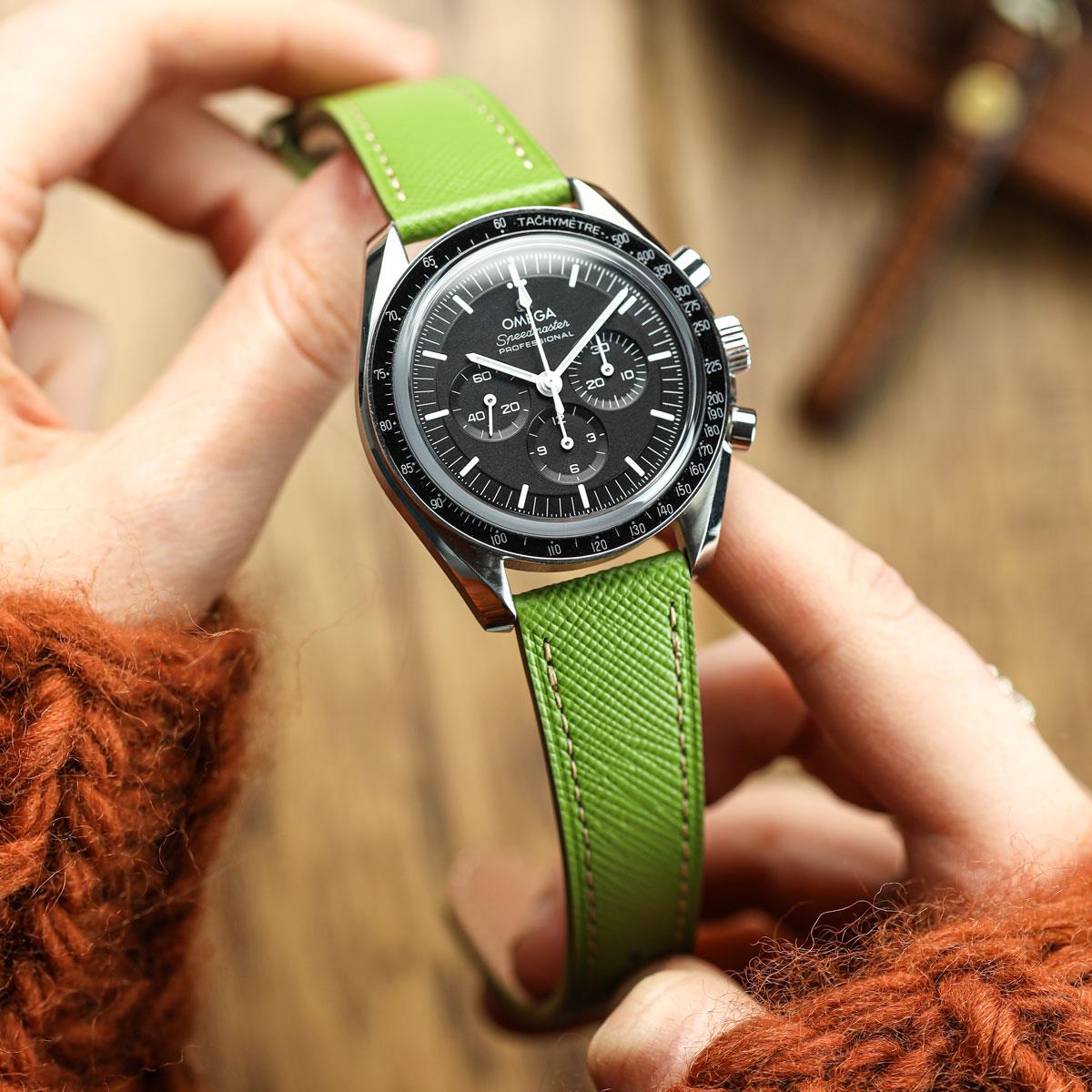 Brixham Saffiano Leather Watch Strap - Avocado Green