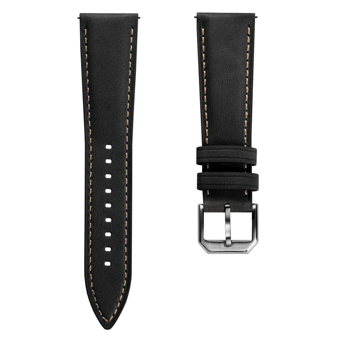 Whitby Pastel Colours Padded Leather Watch Strap - Black