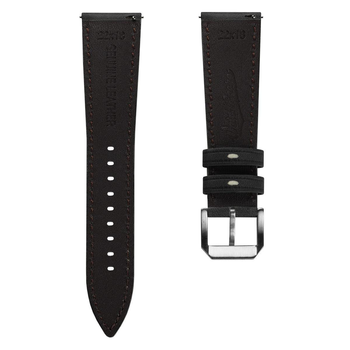 Whitby Pastel Colours Padded Leather Watch Strap - Black