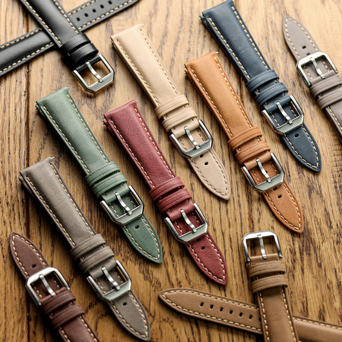 Whitby Pastel Colours Padded Leather Watch Strap - Chestnut Brown