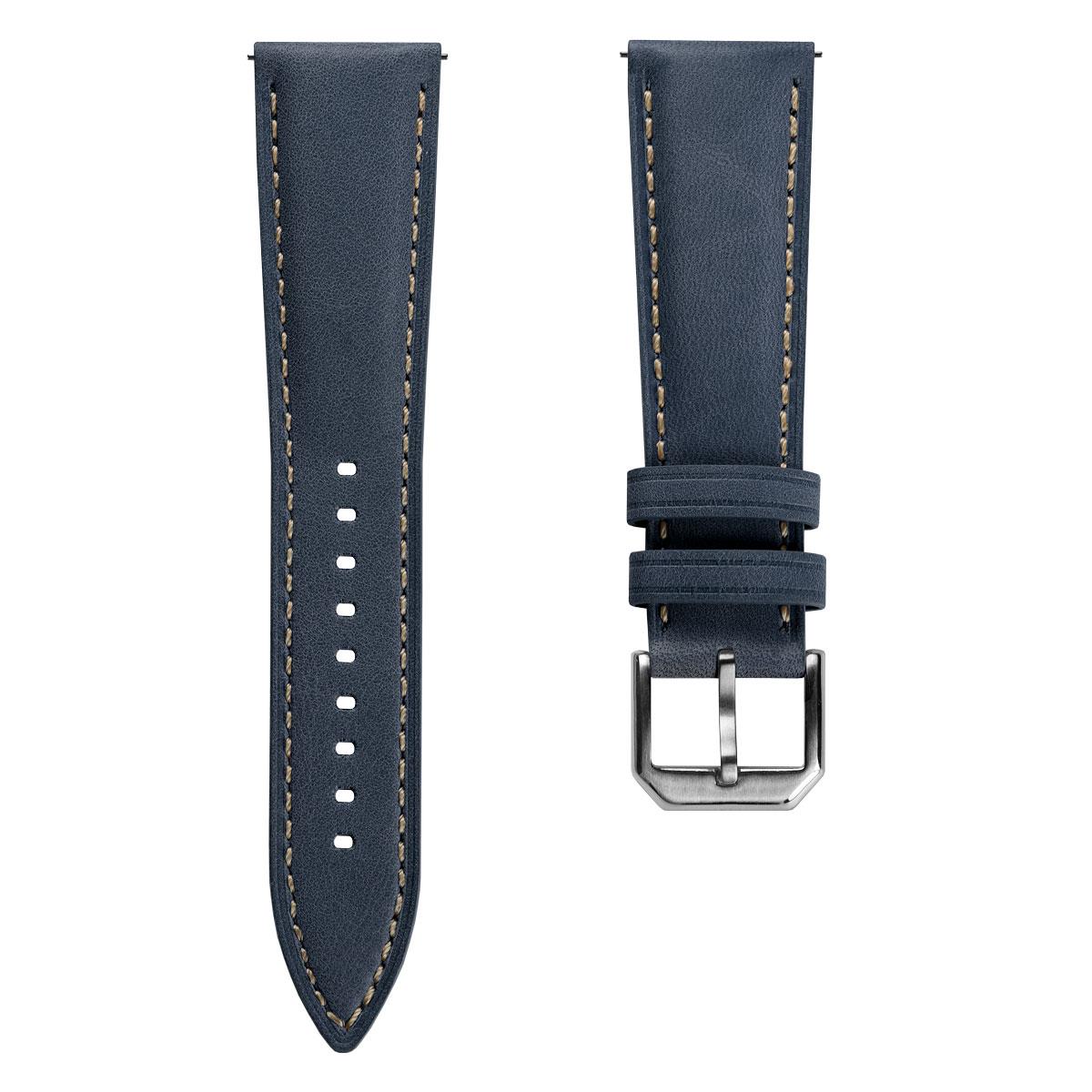 Whitby Pastel Colours Padded Leather Watch Strap - Dark Blue