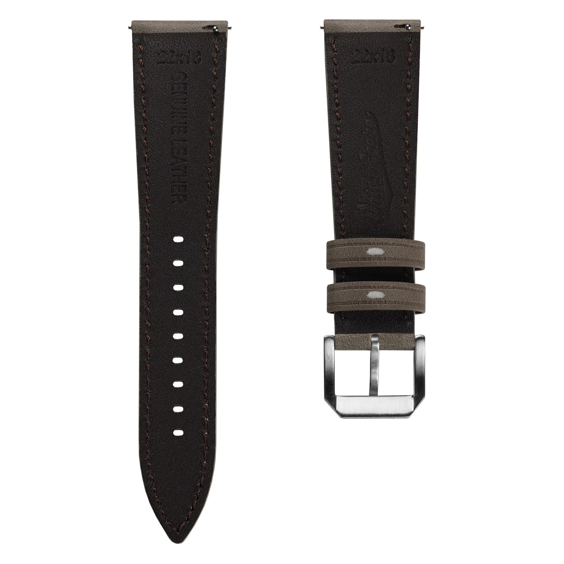 Whitby Pastel Colours Padded Leather Watch Strap - Dark Grey