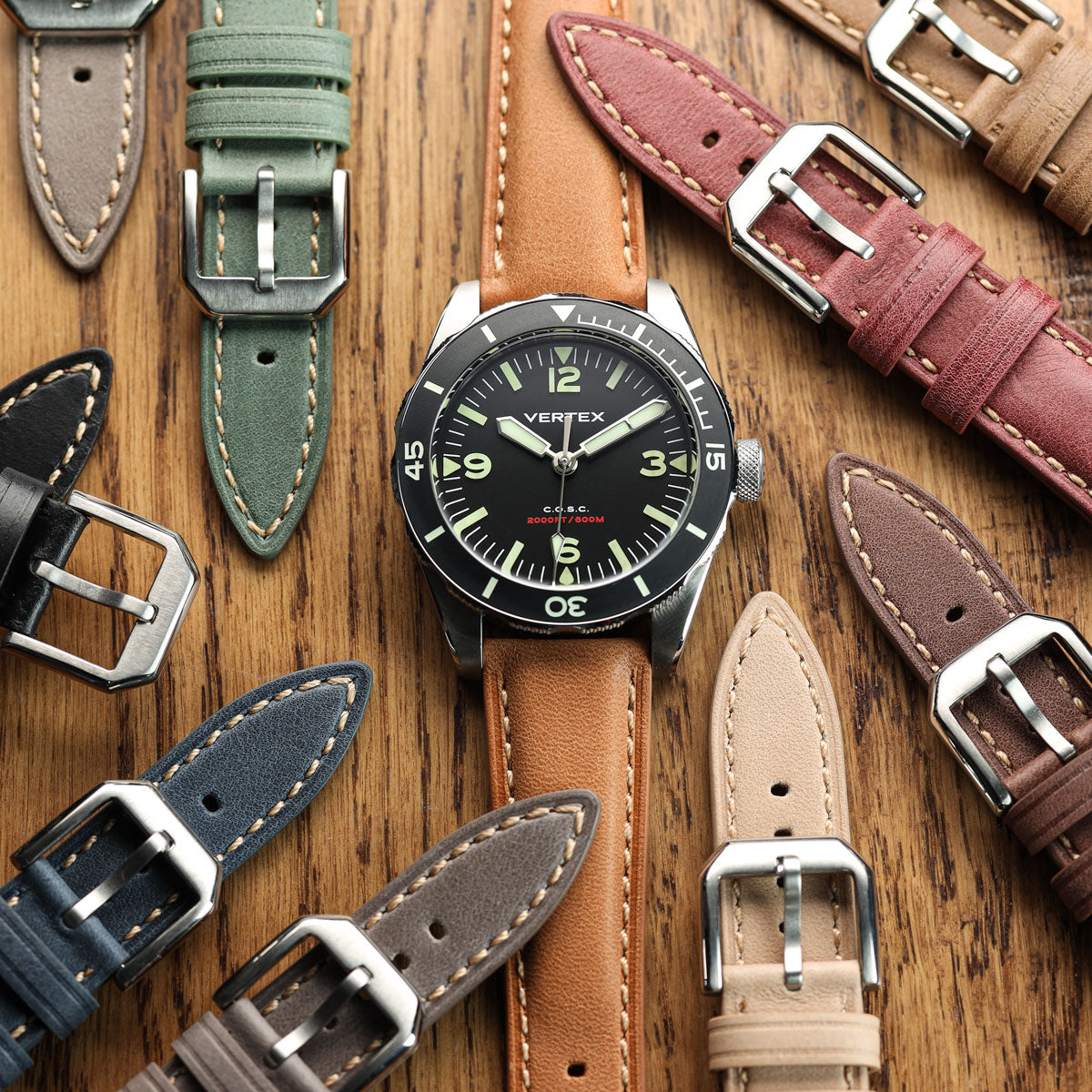 Whitby Pastel Colours Padded Leather Watch Strap - Dark Grey