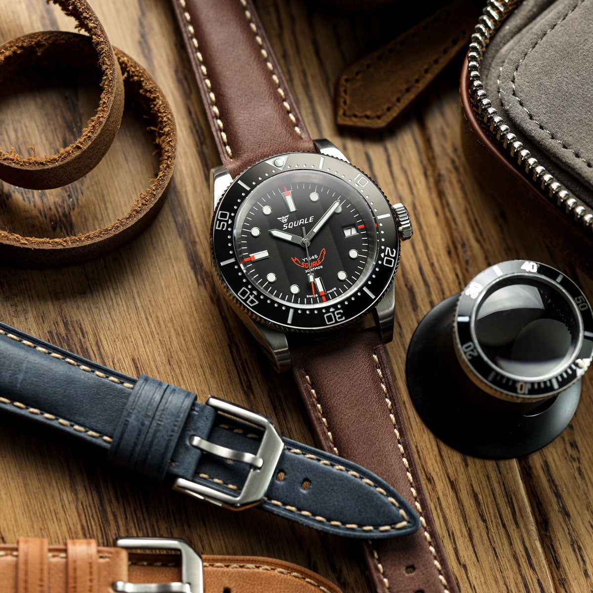 Whitby Pastel Colours Padded Leather Watch Strap - Dark Grey