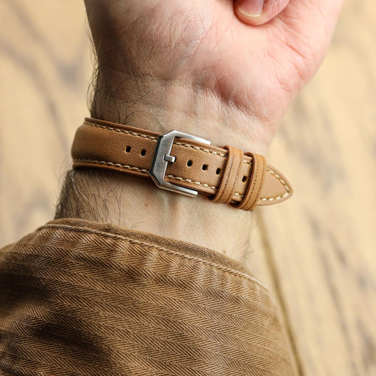 Whitby Pastel Colours Padded Leather Watch Strap - Light Brown